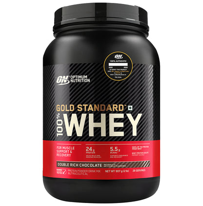 Optimum Nutrition (ON) Gold Standard 100% Whey Protein | For Muscle Recovery | No Added Sugar | Flavour Powder Double Rich Chocolate - Classic Derma
