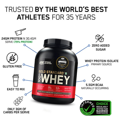 Optimum Nutrition (ON) Gold Standard 100% Whey Protein | For Muscle Recovery | No Added Sugar | Flavour Powder Double Rich Chocolate