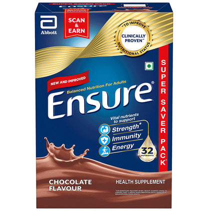 Ensure Powder Complete Balanced Drink for Adults | For Strength, Immunity & Energy | With Essential Vitamins | Nutrition Formula Chocolate - Classic Derma