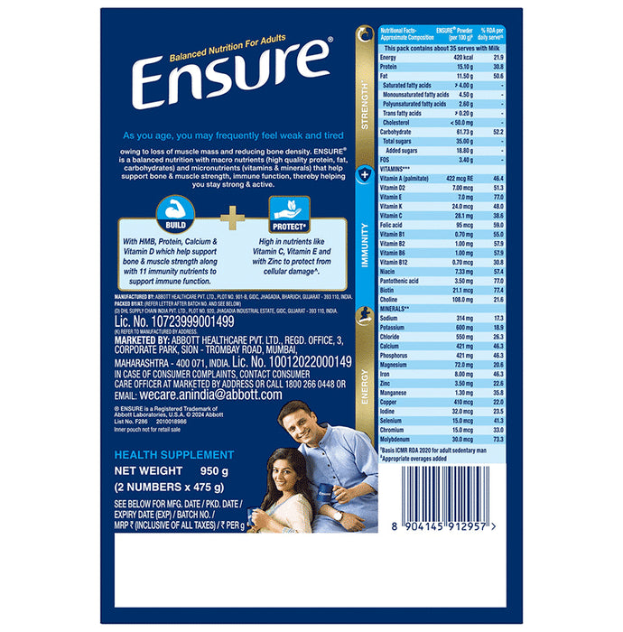 Ensure Powder Complete Balanced Drink for Adults | For Strength, Immunity & Energy | With Essential Vitamins | Nutrition Formula Chocolate