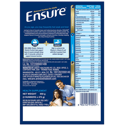 Ensure Powder Complete Balanced Drink for Adults | For Strength, Immunity & Energy | With Essential Vitamins | Nutrition Formula Chocolate