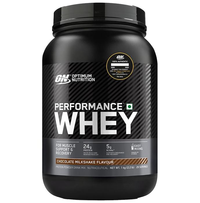 Optimum Nutrition (ON) Performance Whey Protein | For Muscle Support & Recovery | Flavour Powder Chocolate Milkshake - Classic Derma