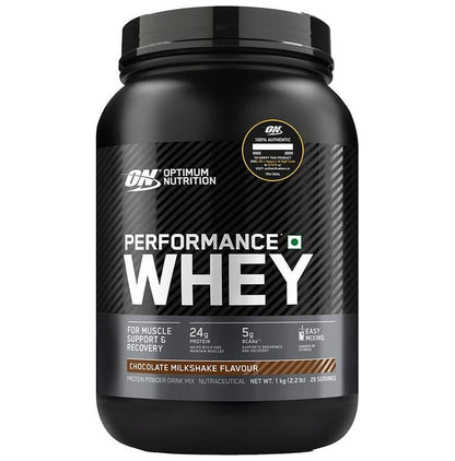 Optimum Nutrition (ON) Performance Whey Protein | For Muscle Support & Recovery | Flavour Powder Chocolate Milkshake - Classic Derma