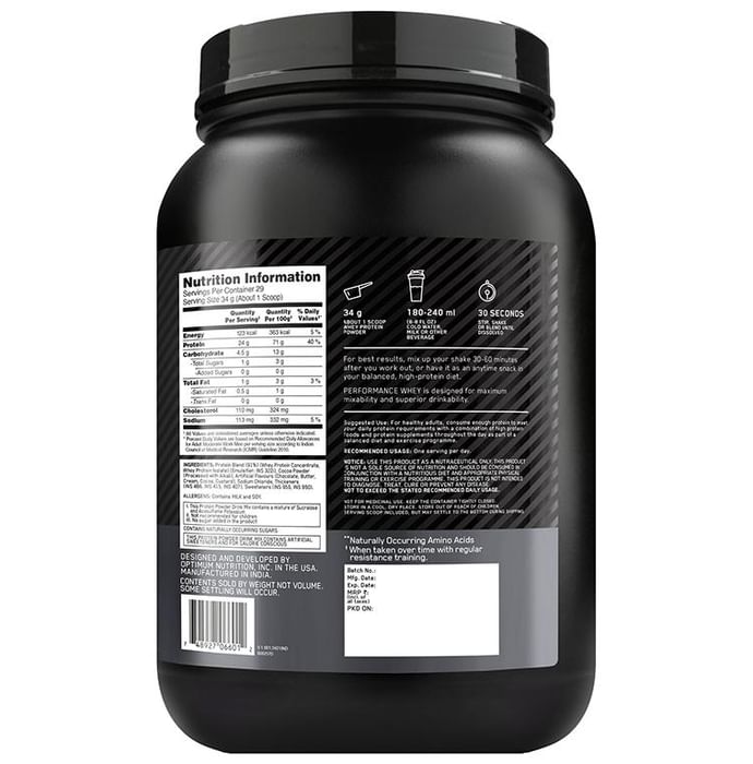 Optimum Nutrition (ON) Performance Whey Protein | For Muscle Support & Recovery | Flavour Powder Chocolate Milkshake