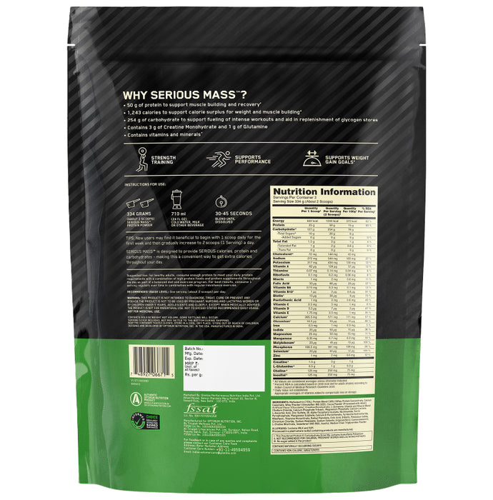 Optimum Nutrition (ON) Serious Mass High Protein for Weight Gain & Muscle Building | Flavour Powder Chocolate