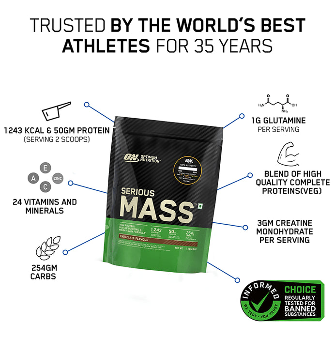 Optimum Nutrition (ON) Serious Mass High Protein for Weight Gain & Muscle Building | Flavour Powder Chocolate