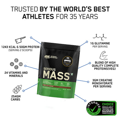 Optimum Nutrition (ON) Serious Mass High Protein for Weight Gain & Muscle Building | Flavour Powder Chocolate