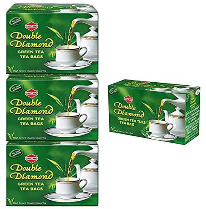 Duncans Combo Pack of Double Diamond Green Tea Bag and Tulsi Green Tea Bag (25 Each) - Classic Derma