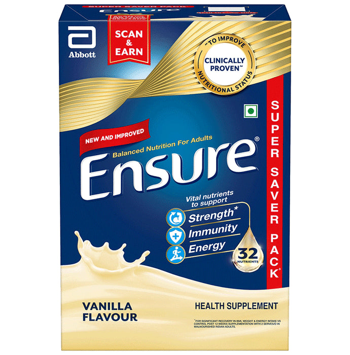 Ensure Powder Complete Balanced Drink for Adults | For Strength, Immunity & Energy | With Essential Vitamins | Nutrition Formula Vanilla - Classic Derma