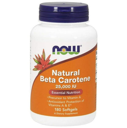 Now Foods Natural Beta Carotene 25000 IU Softgels - Classic Derma