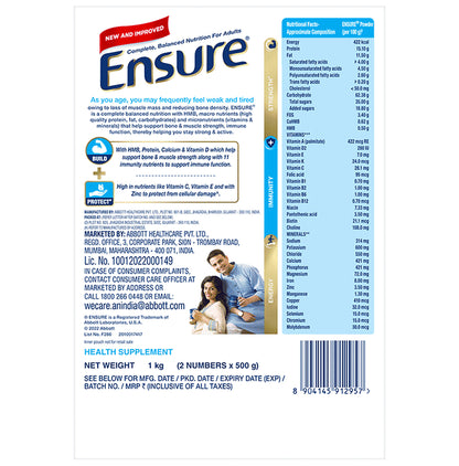 Ensure Powder Powder Complete Balanced Drink for Adults | For Strength, Immunity & Energy | With Essential Vitamins | Nutrition Formula Chocolate Refill