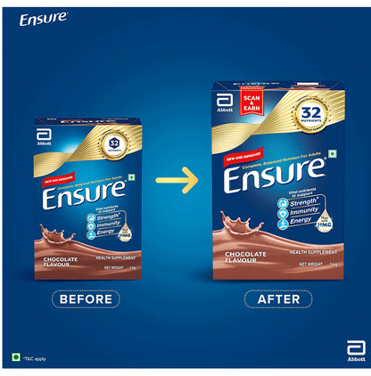 Ensure Powder Powder Complete Balanced Drink for Adults | For Strength, Immunity & Energy | With Essential Vitamins | Nutrition Formula Chocolate Refill