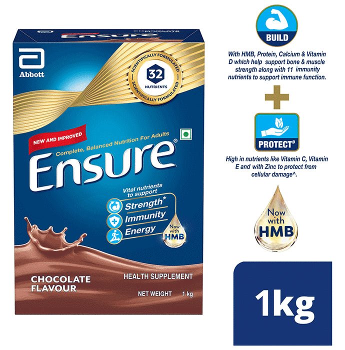 Ensure Powder Powder Complete Balanced Drink for Adults | For Strength, Immunity & Energy | With Essential Vitamins | Nutrition Formula Chocolate Refill