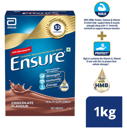 Ensure Powder Powder Complete Balanced Drink for Adults | For Strength, Immunity & Energy | With Essential Vitamins | Nutrition Formula Chocolate Refill