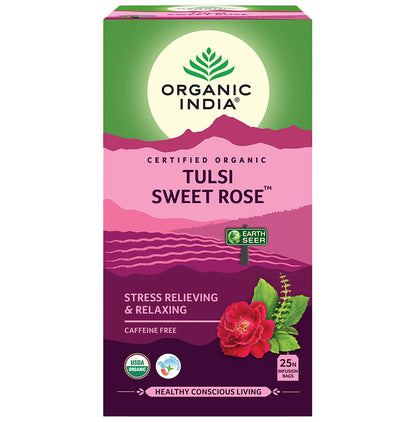Organic India Tea for Immunity, Antioxidant Support & Stress Relief | Flavour Tulsi Sweet Rose Green Tea - Classic Derma