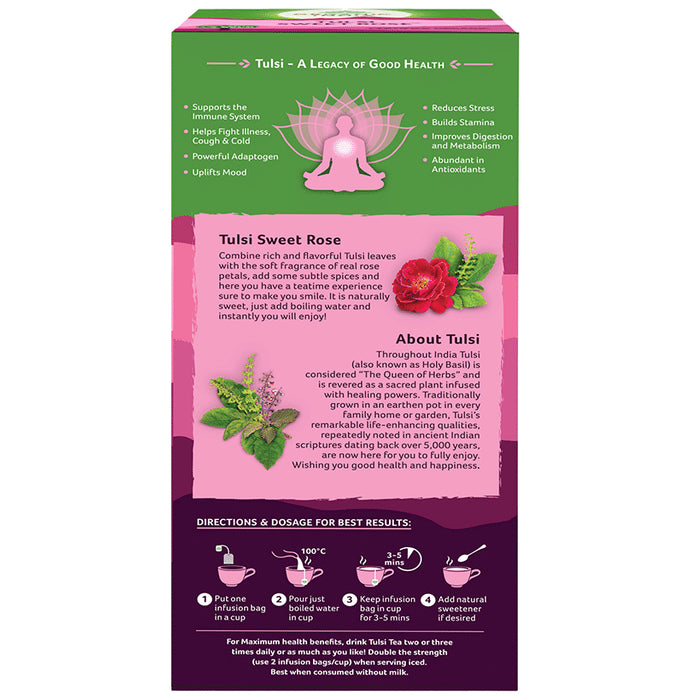 Organic India Tea for Immunity, Antioxidant Support & Stress Relief | Flavour Tulsi Sweet Rose Green Tea