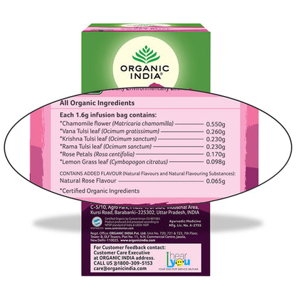 Organic India Tea for Immunity, Antioxidant Support & Stress Relief | Flavour Tulsi Sweet Rose Green Tea