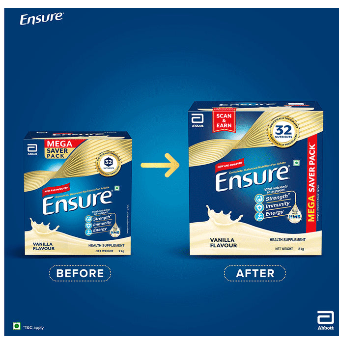 Ensure Powder Powder Complete Balanced Drink for Adults | For Strength, Immunity & Energy | With Essential Vitamins | Nutrition Formula Vanilla