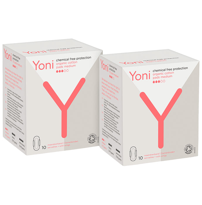 Yoni Organic Cotton Sanitary Pads Medium (10 Each) - Classic Derma