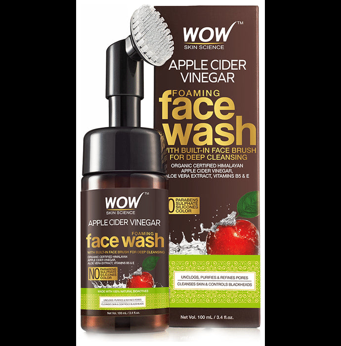 WOW Skin Science Apple Cider Vinegar Foaming Face Wash with Built-In Brush - Classic Derma
