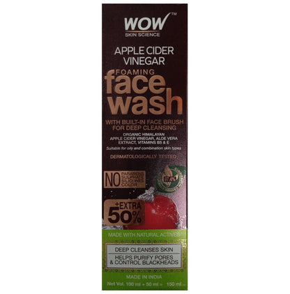 WOW Skin Science Apple Cider Vinegar Foaming Face Wash with Built-In Brush - Classic Derma