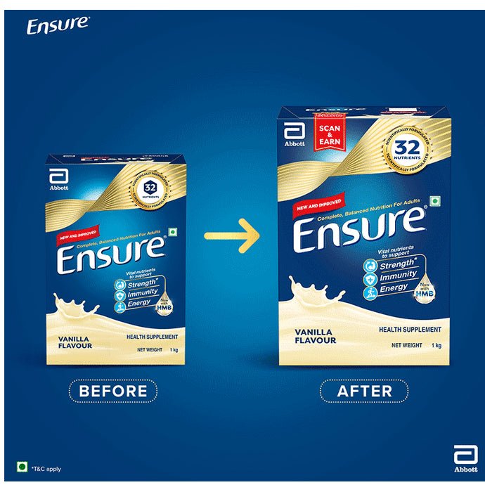 Ensure Powder Powder Complete Balanced Drink for Adults | For Strength, Immunity & Energy | With Essential Vitamins | Nutrition Formula Vanilla Refill