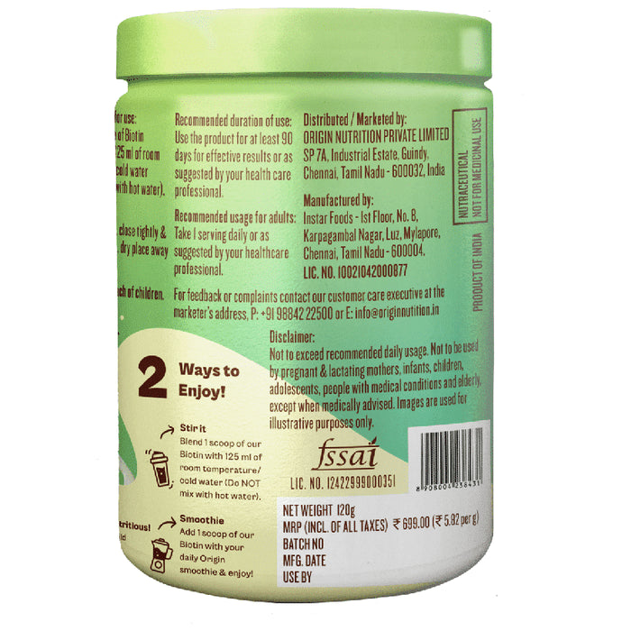 Origin Nutrition Plant Based Biotin Strawberry Pineapple