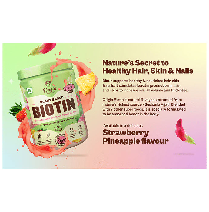 Origin Nutrition Plant Based Biotin Strawberry Pineapple