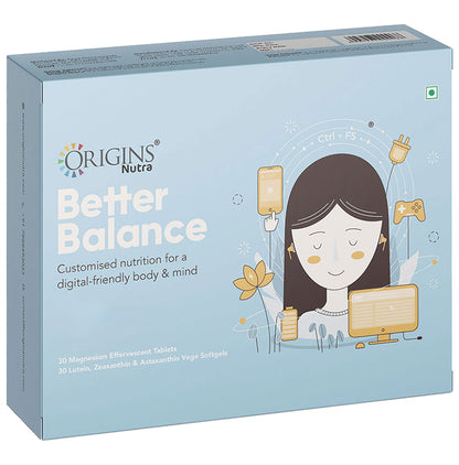 Origins Nutra Better Balance 30 Magnesium Effervescent Tablets & 30 Lutein, Zeaxathin & Astaxanthin Vege Softgel - Classic Derma