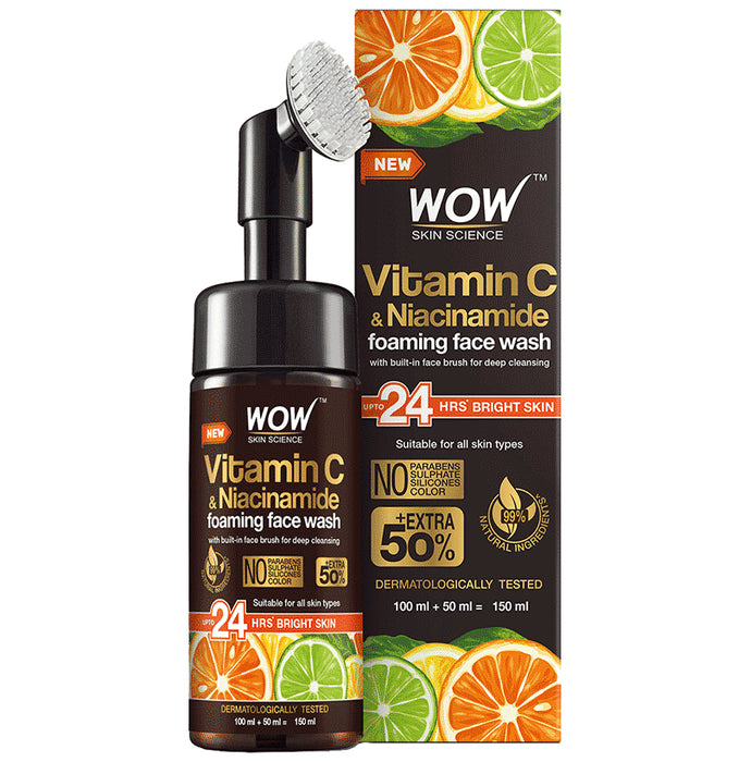 WOW Skin Science Brightening Vitamin C Foaming Face Wash with Built-In Face Brush - Classic Derma
