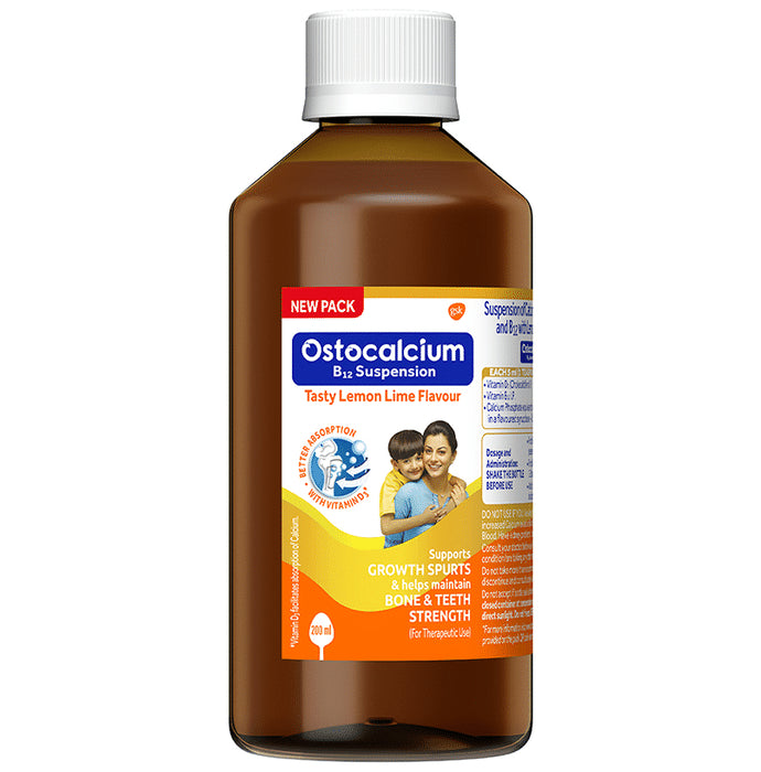 Ostocalcium B12 with Vitamin D3 | For Bones & Teeth Strength | Flavour Banana Syrup | Vitamin & Mineral Support Lemon Syrup - Classic Derma