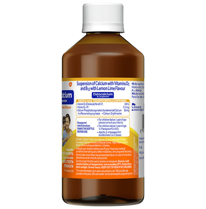Ostocalcium B12 with Vitamin D3 | For Bones & Teeth Strength | Flavour Banana Syrup | Vitamin & Mineral Support Lemon Syrup
