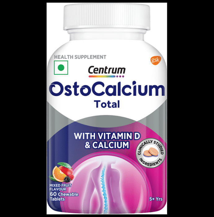 Ostocalcium Total Chewable Tablet with Vitamin D & Calcium | Supports Strong Bones, Joints & Muscles (Veg) | Flavour Mixed Fruit - Classic Derma
