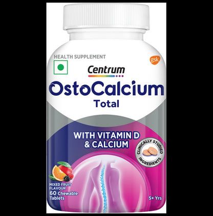Ostocalcium Total Chewable Tablet with Vitamin D & Calcium | Supports Strong Bones, Joints & Muscles (Veg) | Flavour Mixed Fruit - Classic Derma