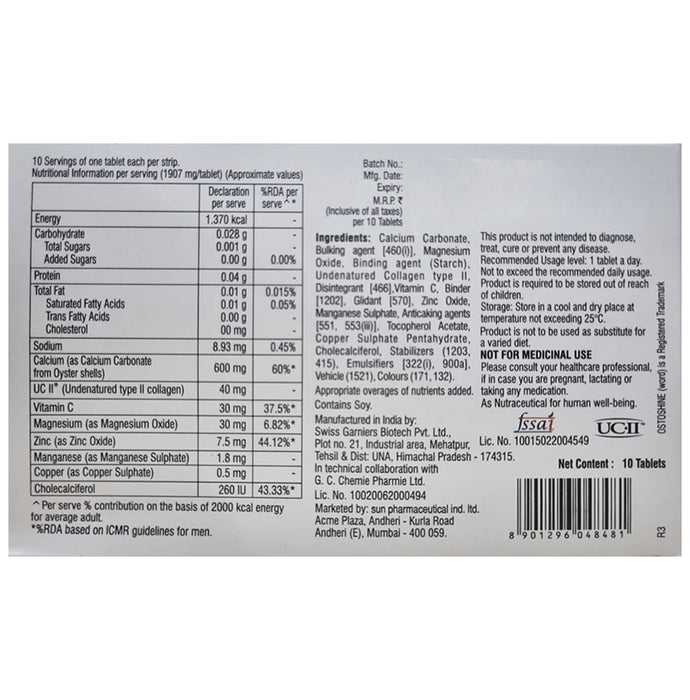 Ostoshine Tablet with Collagen, Calcium, Vitamin D, Vitamin C & Minerals | Multivitamin and Multimineral Supplement