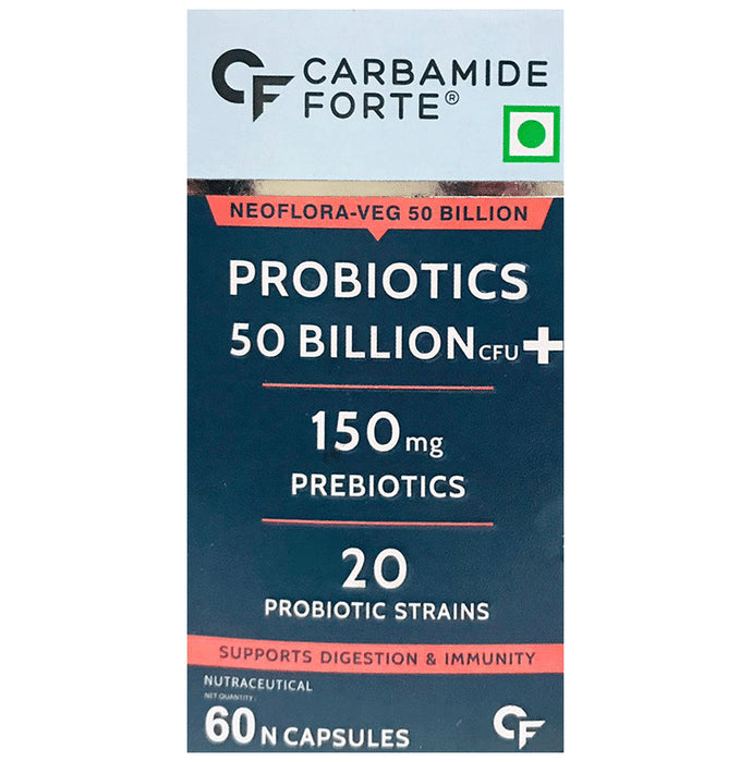 Carbamide Forte Probiotics 50 Billion CFU with 20 Prebiotics Strains | Capsule for Digestion, Gut Health & Immunity - Classic Derma