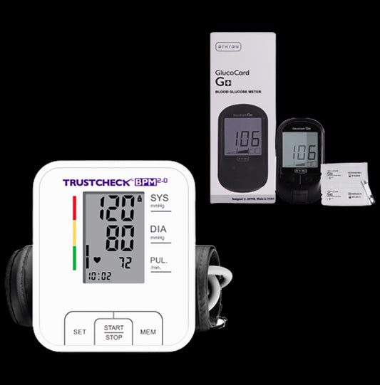 Arkray A90046G+ Combo Pack of Trustcheck BPM 2.0 & Glucocard G+ Kit White - Classic Derma
