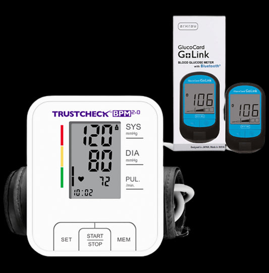 Arkray A90046G+L Combo Pack of Trustcheck BPM 2.0 & Glucocard G+ Link with Bluetooth White - Classic Derma