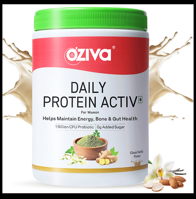 Oziva Daily Protein Activ for Women | Powder for Energy, Bone Health & Immunity | Flavour Classic Vanilla