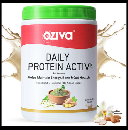 Oziva Daily Protein Activ for Women | Powder for Energy, Bone Health & Immunity | Flavour Classic Vanilla