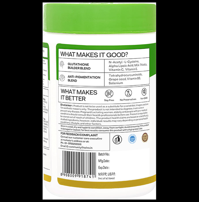 Oziva Glutathione Builder with Vitamin C & Milk Thistle | Capsule for Skin Health (60 Each)