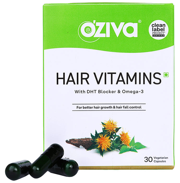 Oziva Hair Vitamins with DHT Blocker & Omega 3 | Vegetarian Capsule for Better Hair Growth & Hair Fall Control - Classic Derma