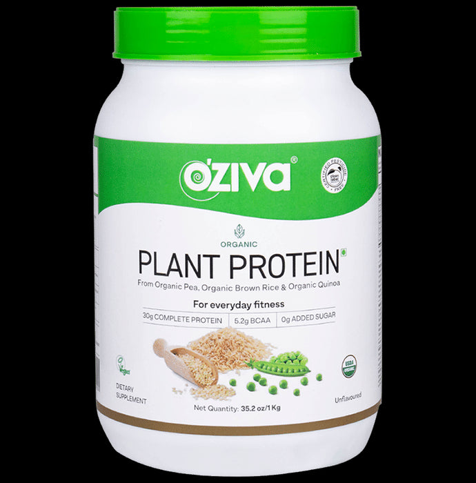 Oziva Organic Plant Protein from Organic Pea, Brown Rice & Quinoa for Everyday Fitness | Unflavoured - Classic Derma
