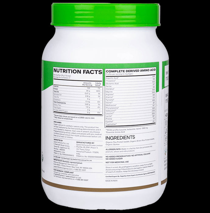 Oziva Organic Plant Protein from Organic Pea, Brown Rice & Quinoa for Everyday Fitness | Unflavoured