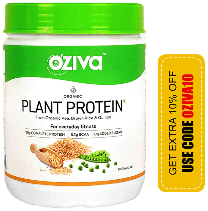 Oziva Organic Plant Protein from Organic Pea, Brown Rice & Quinoa for Everyday Fitness | Unflavoured - Classic Derma