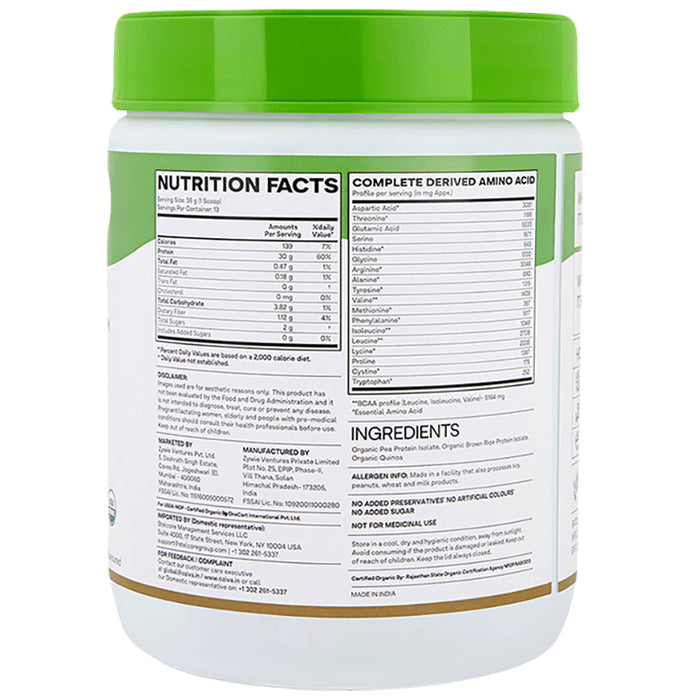 Oziva Organic Plant Protein from Organic Pea, Brown Rice & Quinoa for Everyday Fitness | Unflavoured