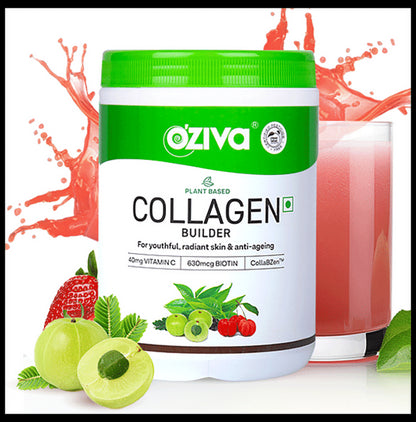 Oziva Plant Based Collagen Builder with Vitamin C & Biotin | Effervescent Tablet for Skin Health | Flavour