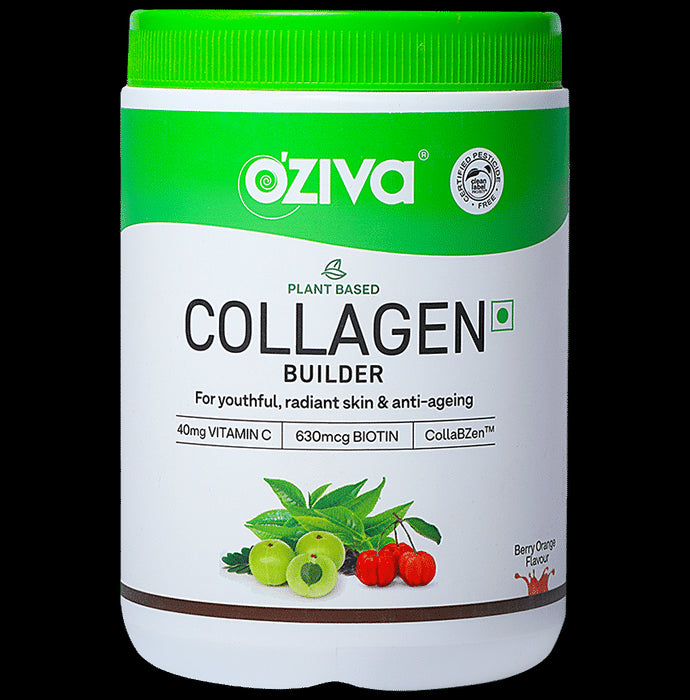 Oziva Plant Based Collagen Builder with Vitamin C & Biotin | Effervescent Tablet for Skin Health | Flavour Berry Orange - Classic Derma