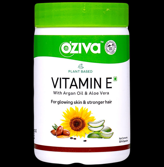 Oziva Plant Based Vitamin E Capsule with Argan Oil & Aloe Vera | For Glowing Skin & Stronger Hair - Classic Derma