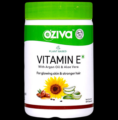 Oziva Plant Based Vitamin E Capsule with Argan Oil & Aloe Vera | For Glowing Skin & Stronger Hair - Classic Derma